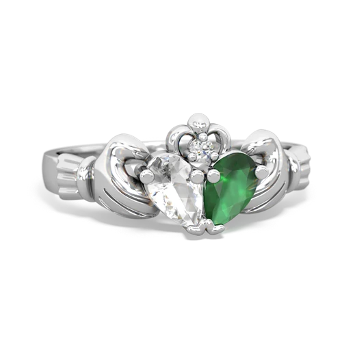 white topaz-emerald claddagh ring