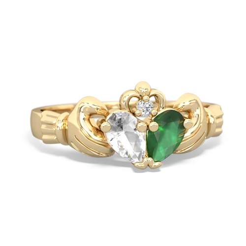 white topaz-emerald claddagh ring