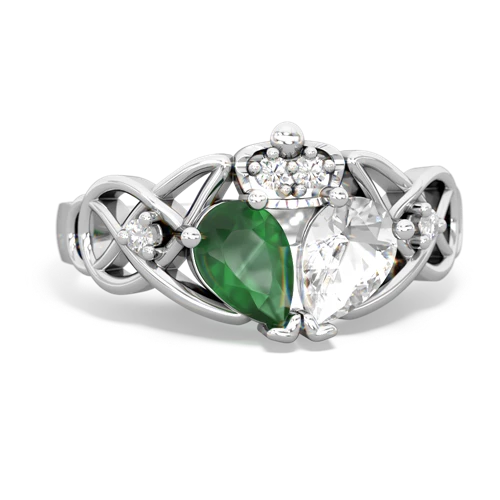 white topaz-emerald claddagh ring