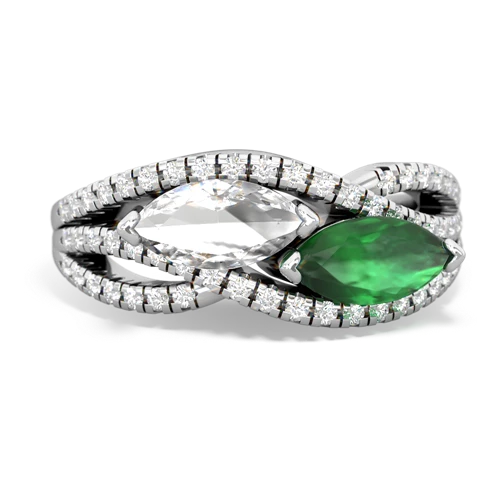 white topaz-emerald double heart ring