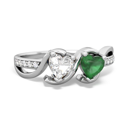 white topaz-emerald double heart ring