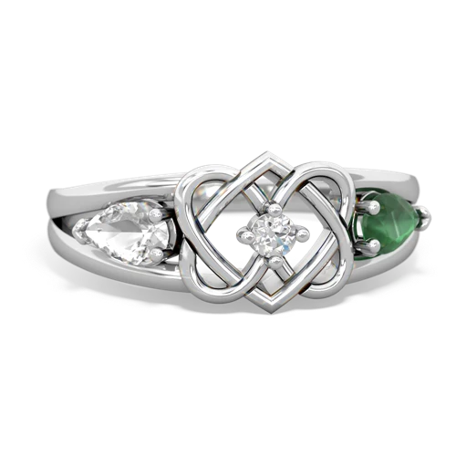 white topaz-emerald double heart ring