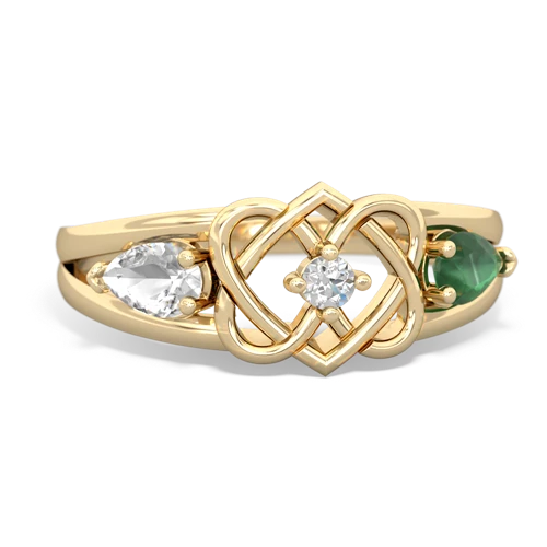 white topaz-emerald double heart ring