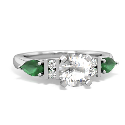 White Topaz Genuine White Topaz with Genuine Emerald and Lab Created Emerald Engagement ring Ring