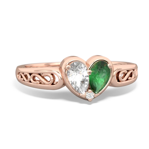 white topaz-emerald filligree ring