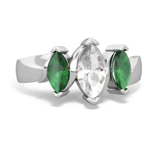 White Topaz Genuine White Topaz with Genuine Emerald and Genuine Aquamarine Three Peeks ring Ring