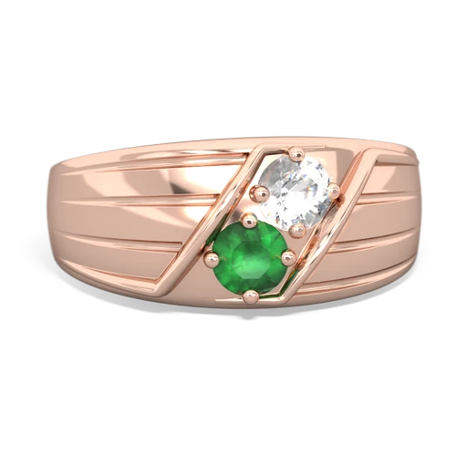 white topaz-emerald mens ring