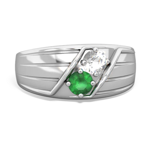 white topaz-emerald mens ring