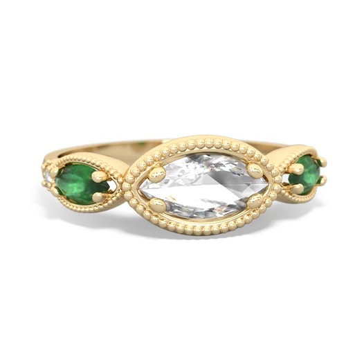 white topaz-emerald milgrain marquise ring