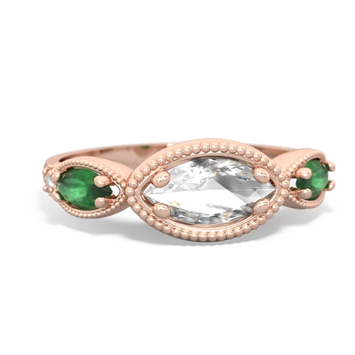 white topaz-emerald milgrain marquise ring