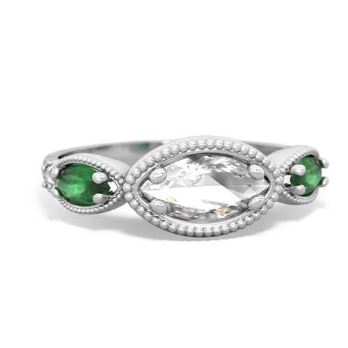 white topaz-emerald milgrain marquise ring