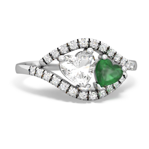 white topaz-emerald mother child ring