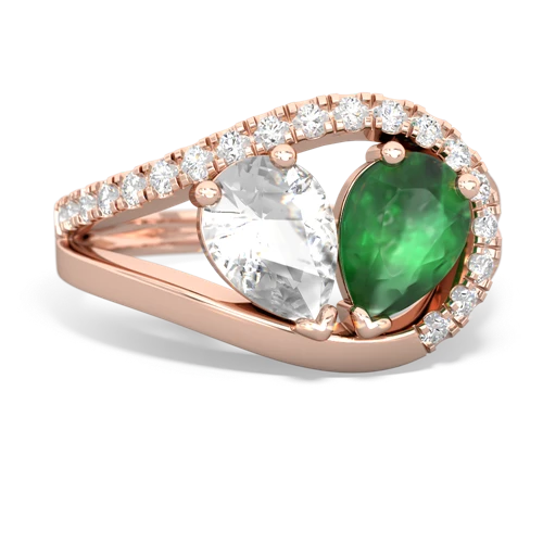 white topaz-emerald pave heart ring