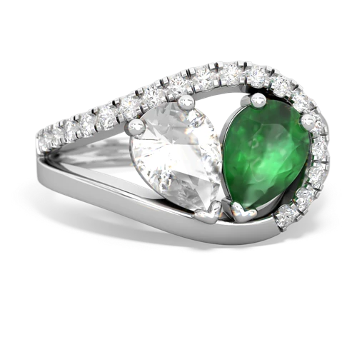 white topaz-emerald pave heart ring