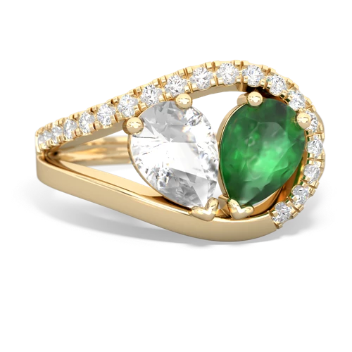 white topaz-emerald pave heart ring