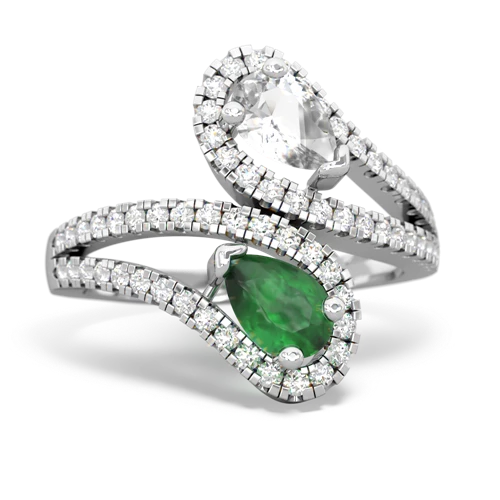 white topaz-emerald pave swirls ring