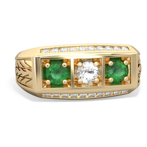 white topaz-emerald three stone ring