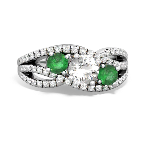 white topaz-emerald three stone pave ring