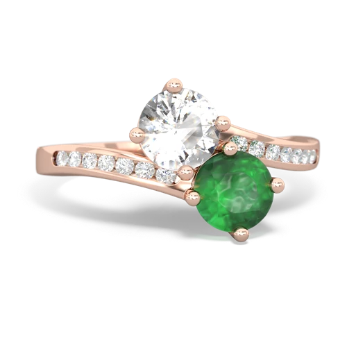 white topaz-emerald two stone channel ring