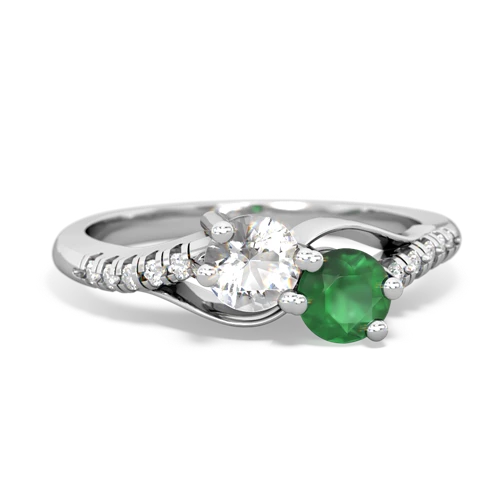 white topaz-emerald two stone infinity ring