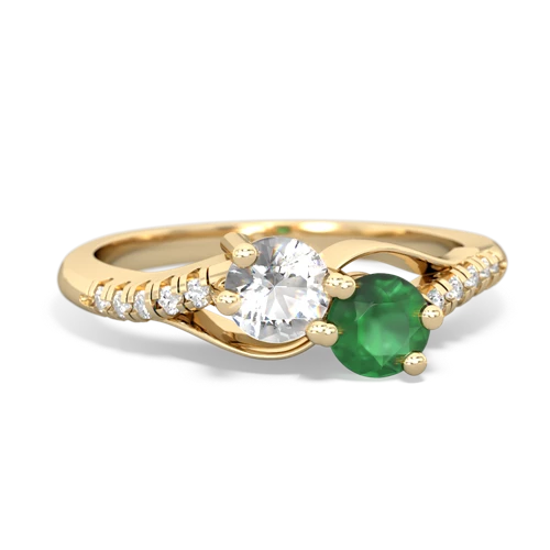 white topaz-emerald two stone infinity ring