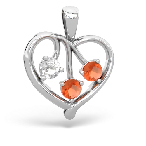 White Topaz Genuine White Topaz with Genuine Fire Opal and Lab Created Pink Sapphire Glowing Heart pendant Pendant