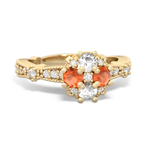white topaz-fire opal art deco engagement ring
