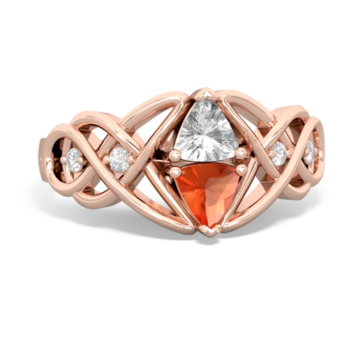 white topaz-fire opal celtic knot ring