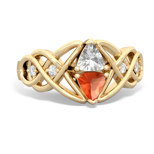 white topaz-fire opal celtic knot ring