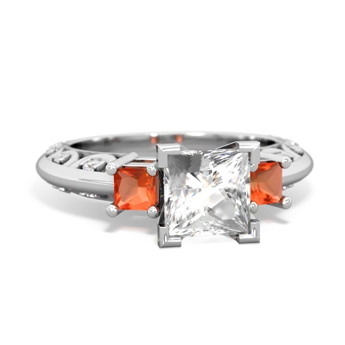 White Topaz Genuine White Topaz with Genuine Fire Opal and Lab Created Ruby Art Deco ring Ring