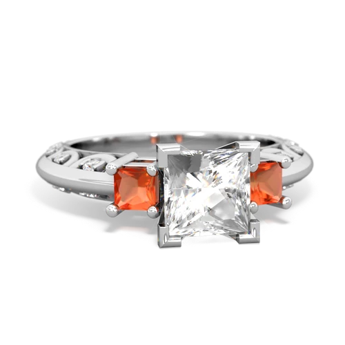 white topaz-fire opal engagement ring