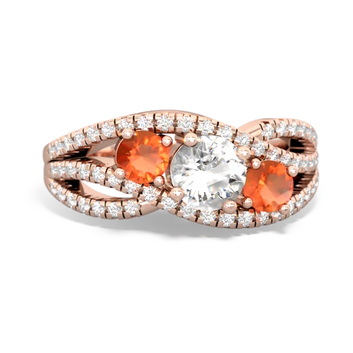 white topaz-fire opal three stone pave ring