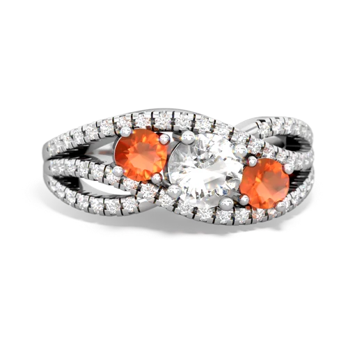 white topaz-fire opal three stone pave ring