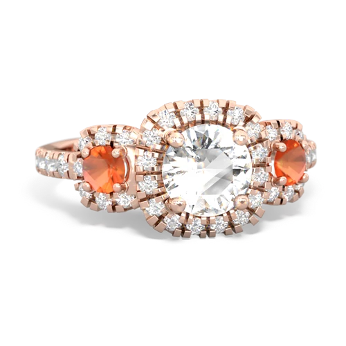 white topaz-fire opal three stone regal ring
