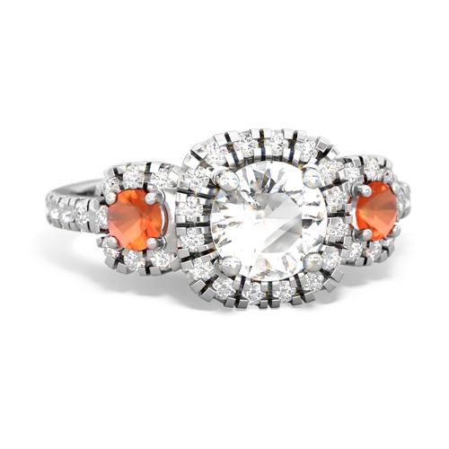 white topaz-fire opal three stone regal ring