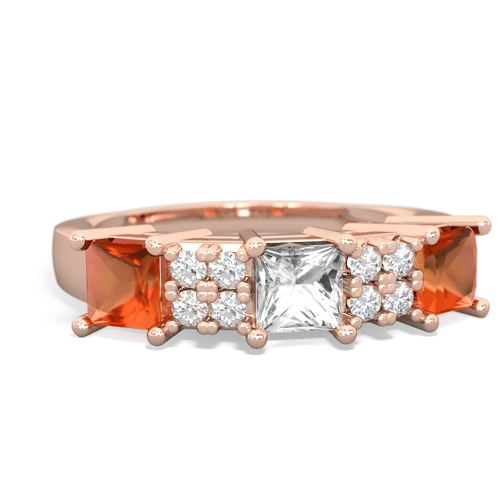 White Topaz Genuine White Topaz with Genuine Fire Opal and Lab Created Pink Sapphire Three Stone ring Ring