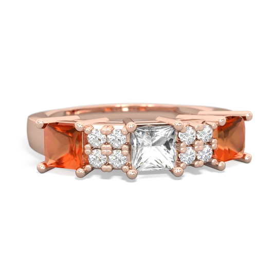 White Topaz Genuine White Topaz with Genuine Fire Opal and Lab Created Alexandrite Three Stone ring Ring