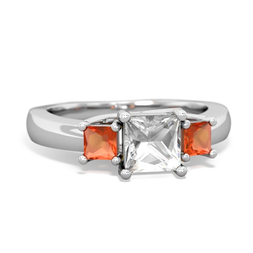 White Topaz Genuine White Topaz with Genuine Fire Opal and Lab Created Pink Sapphire Three Stone Trellis ring Ring