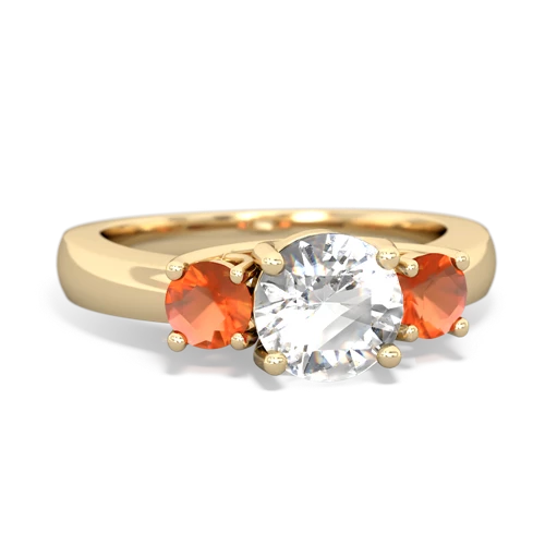White Topaz Genuine White Topaz with Genuine Fire Opal and Lab Created Ruby Three Stone Trellis ring Ring