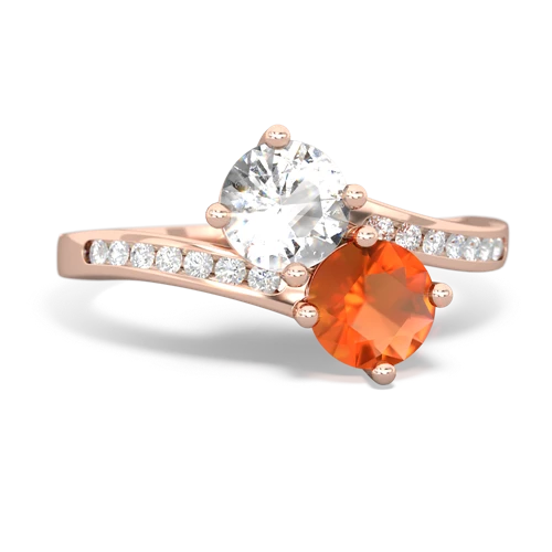 white topaz-fire opal two stone channel ring