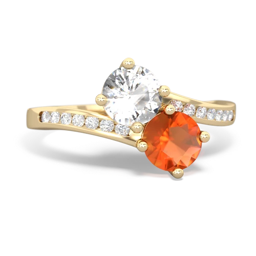 white topaz-fire opal two stone channel ring