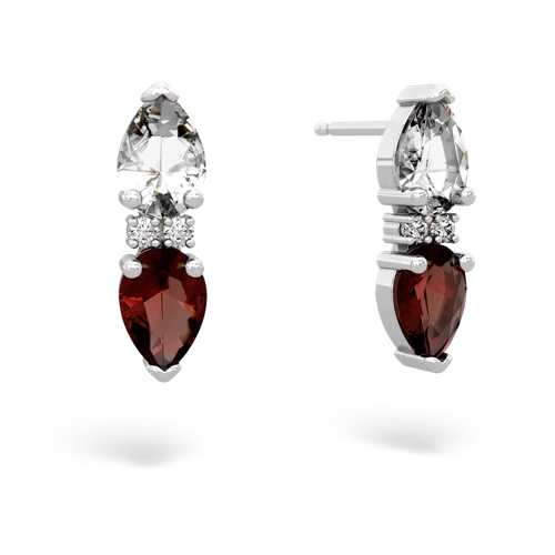 white topaz-garnet bowtie earrings