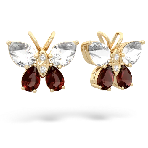 white topaz-garnet butterfly earrings