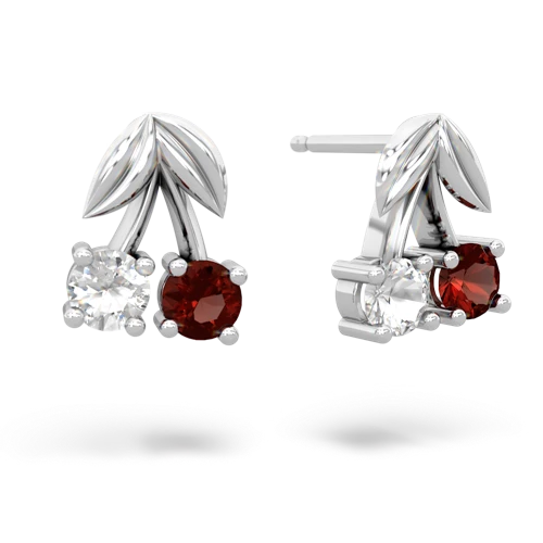 white topaz-garnet cherries earrings