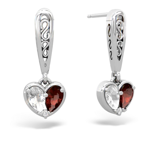 white topaz-garnet filligree earrings