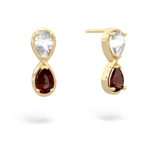 white topaz-garnet infinity earrings