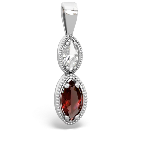 white topaz-garnet antique milgrain pendant