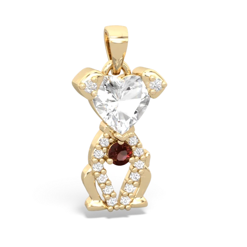 white topaz-garnet birthstone puppy pendant