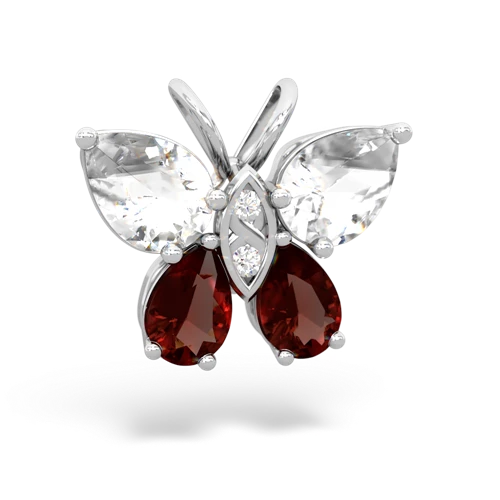 white topaz-garnet butterfly pendant