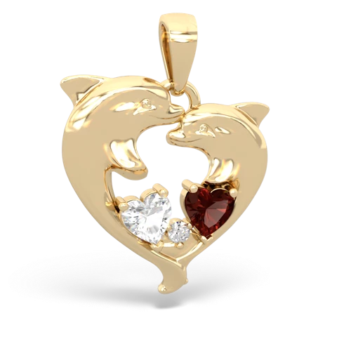 White Topaz Genuine White Topaz with Genuine Garnet Dolphin Heart pendant Pendant